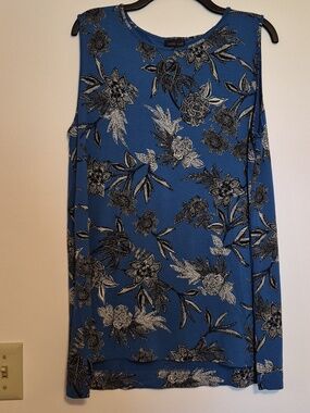 J. Jill Blue Floral Sleeveless Tank SZ L